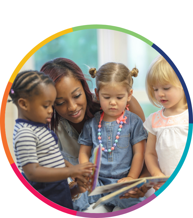 Daycare teacher with three toddler girls